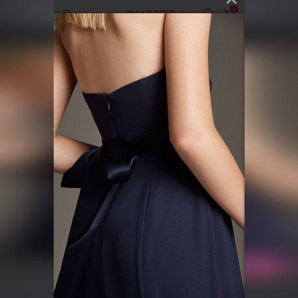 VERA WANG | V-Wire Crepe Mermaid Bridesmaid Dress VW360453 MARINE navy Sz 12 - Picture 4 of 10